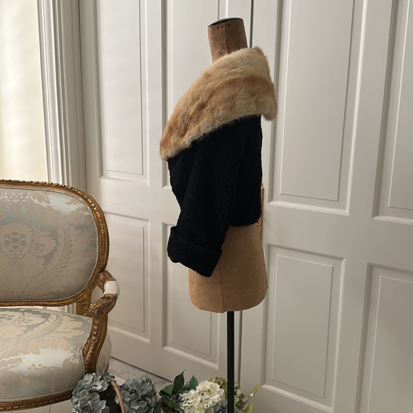 stunning vintage persian lamb fur bolero jacket with mink collar.  Size S - Picture 4 of 8